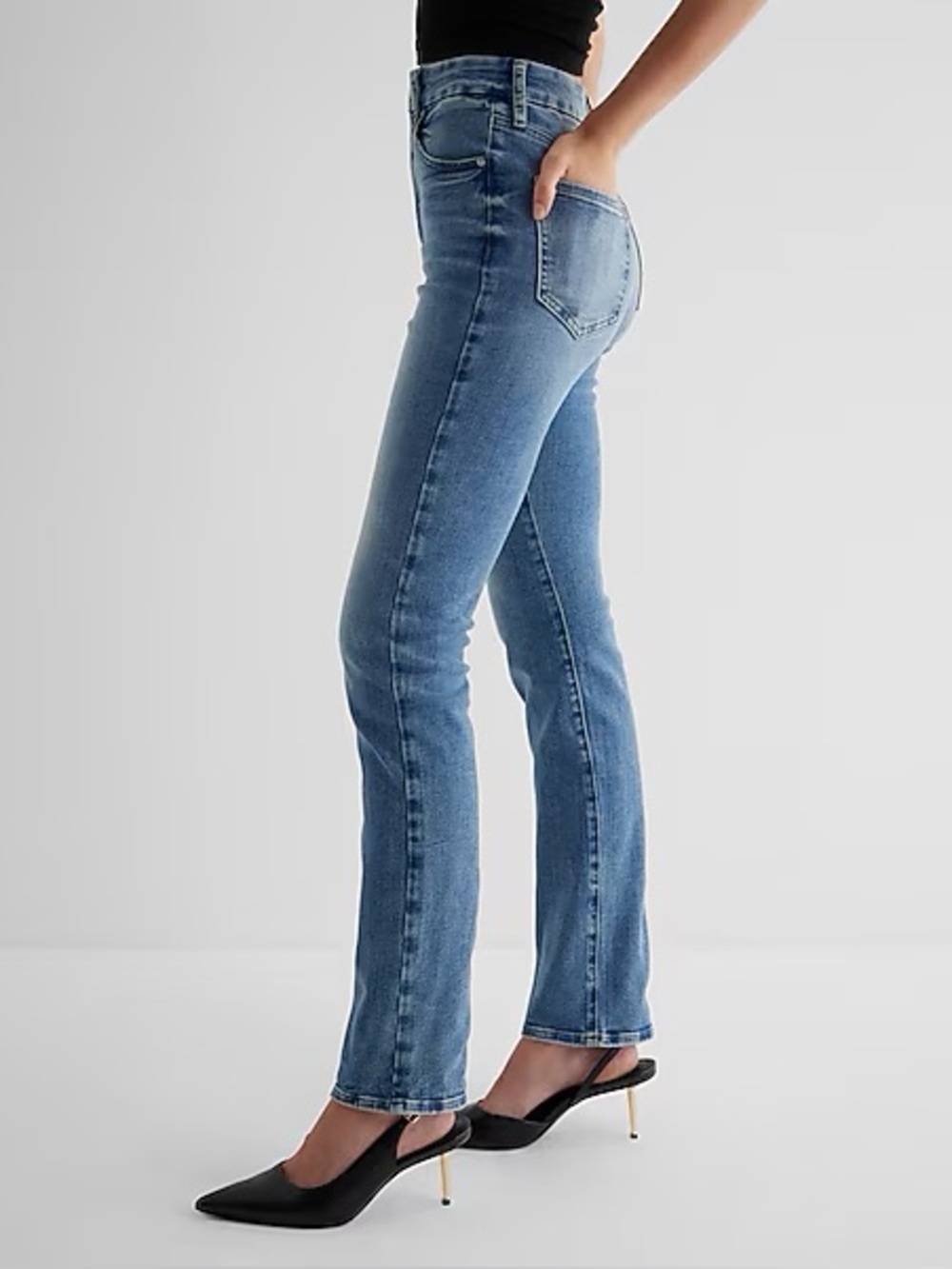 Express Super High Rise 90s Slim Jeans Medium Wash Stretch Denim Size M